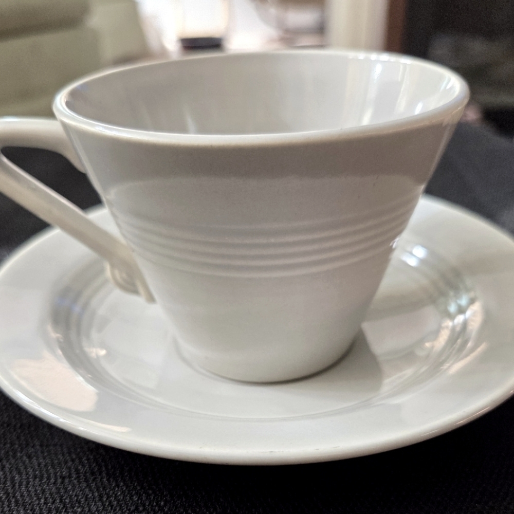 HARLEQUIN Gray Cup and Saucer by The Homer Laughlin Company - Vintage